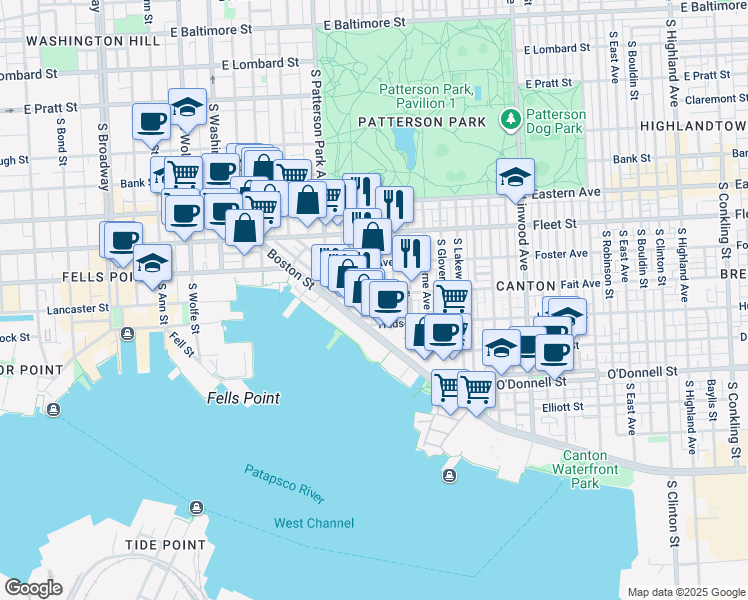 map of restaurants, bars, coffee shops, grocery stores, and more near 2405 Fait Avenue in Baltimore
