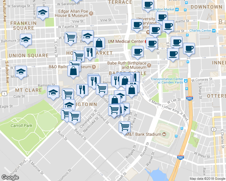 map of restaurants, bars, coffee shops, grocery stores, and more near 101 Independence Avenue Southeast in Washington
