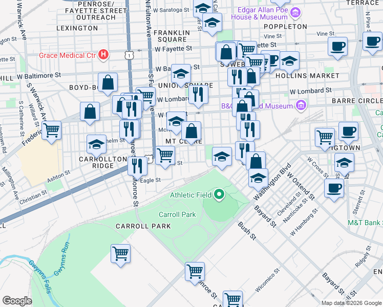 map of restaurants, bars, coffee shops, grocery stores, and more near 101 Independence Avenue Southeast in Washington