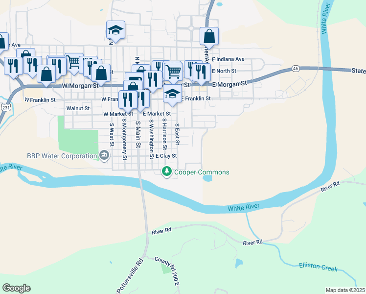 map of restaurants, bars, coffee shops, grocery stores, and more near 304 East Lewis Lane in Spencer