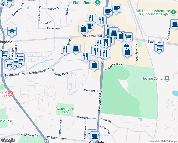 map of restaurants, bars, coffee shops, grocery stores, and more near in 