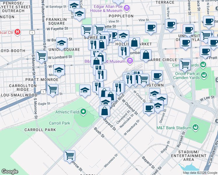 map of restaurants, bars, coffee shops, grocery stores, and more near 101 Independence Avenue Southeast in Washington