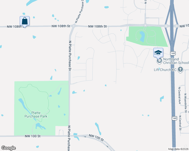 map of restaurants, bars, coffee shops, grocery stores, and more near 705 Northwest 108th Street in Kansas City