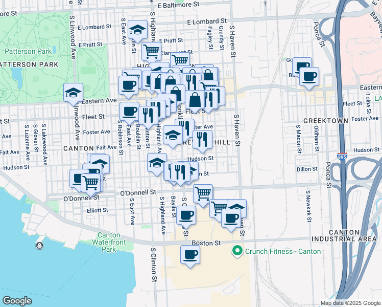 map of restaurants, bars, coffee shops, grocery stores, and more near 818 South Dean Street in Baltimore