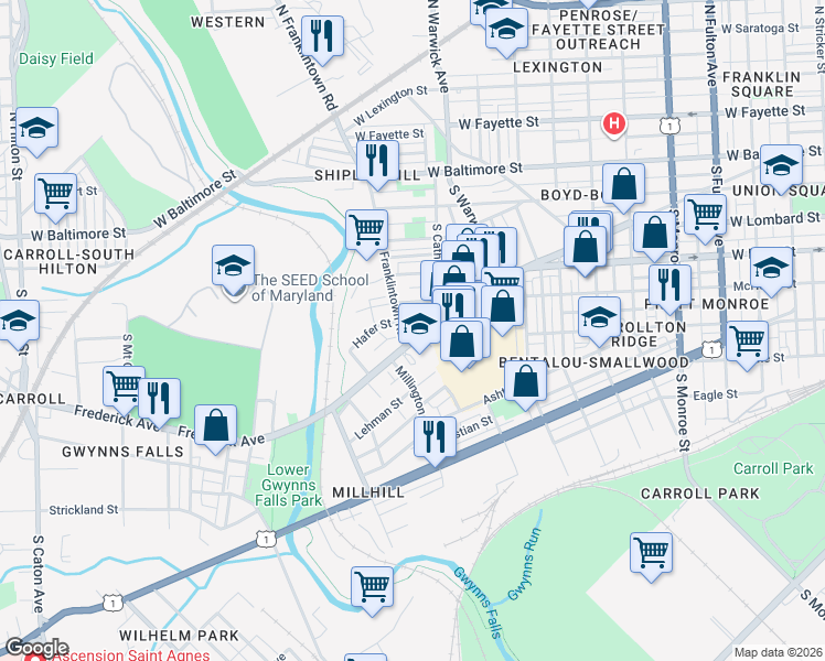 map of restaurants, bars, coffee shops, grocery stores, and more near 101 Independence Avenue Southeast in Washington