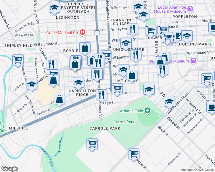 map of restaurants, bars, coffee shops, grocery stores, and more near 101 Independence Avenue Southeast in Washington