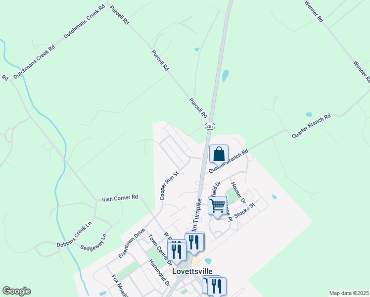 map of restaurants, bars, coffee shops, grocery stores, and more near 8 Tilgham Place in Lovettsville