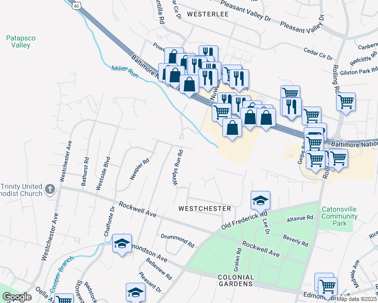 map of restaurants, bars, coffee shops, grocery stores, and more near 2208 West Geipe Road in Catonsville