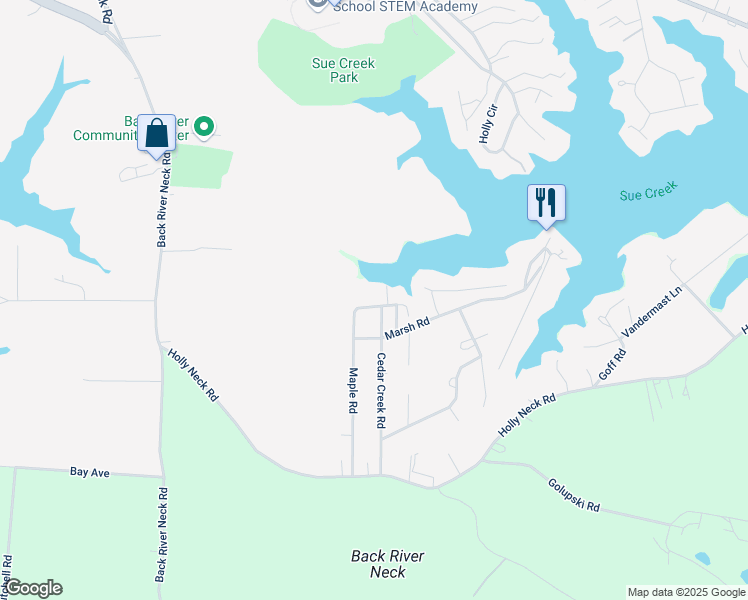 map of restaurants, bars, coffee shops, grocery stores, and more near 1910 Poplar Road in Essex