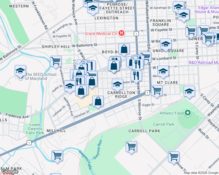 map of restaurants, bars, coffee shops, grocery stores, and more near 101 Independence Avenue Southeast in Washington