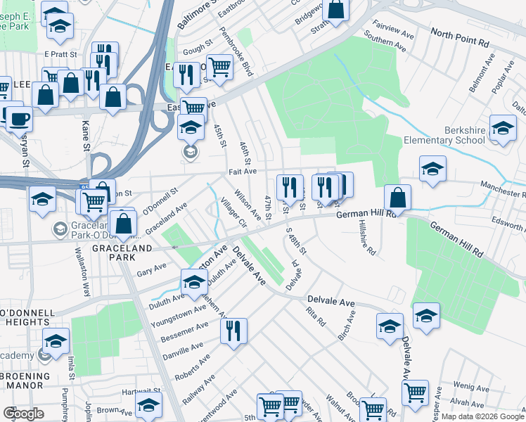 map of restaurants, bars, coffee shops, grocery stores, and more near 628 47th Street in Baltimore