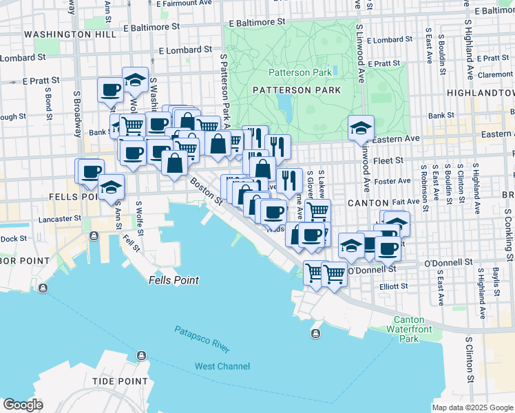 map of restaurants, bars, coffee shops, grocery stores, and more near 743 South Montford Avenue in Baltimore