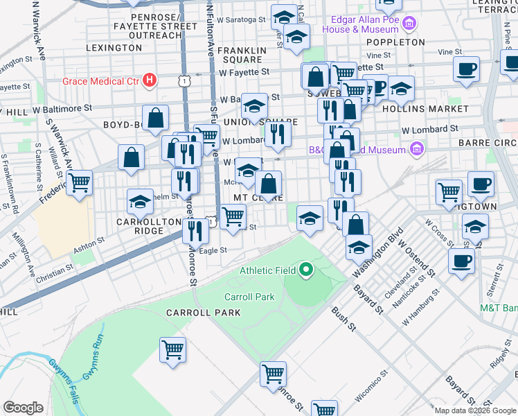 map of restaurants, bars, coffee shops, grocery stores, and more near 101 Independence Avenue Southeast in Washington
