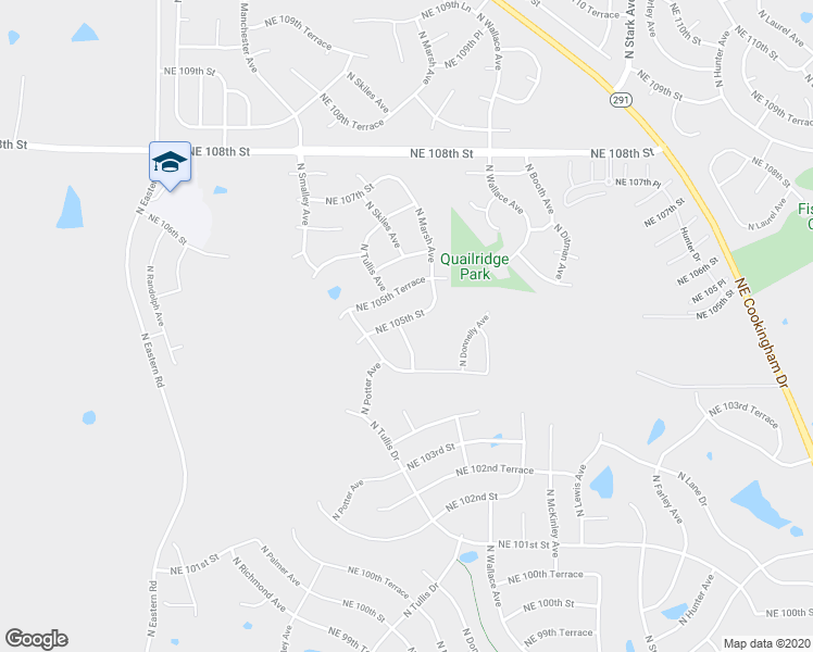 map of restaurants, bars, coffee shops, grocery stores, and more near 8301 Northeast 105th Street in Kansas City