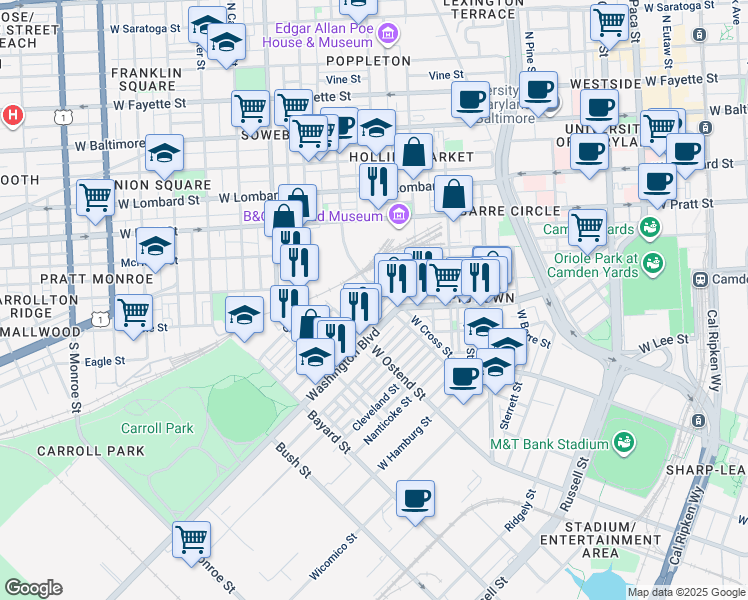 map of restaurants, bars, coffee shops, grocery stores, and more near 101 Independence Avenue Southeast in Washington