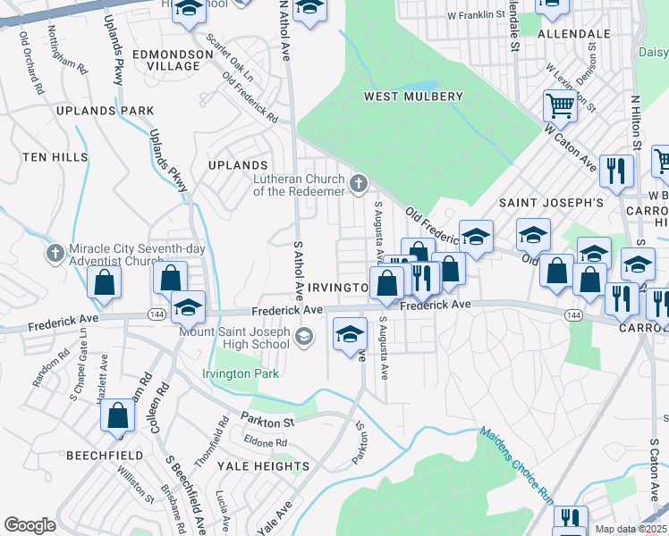 map of restaurants, bars, coffee shops, grocery stores, and more near 200 South Woodington Road in Baltimore