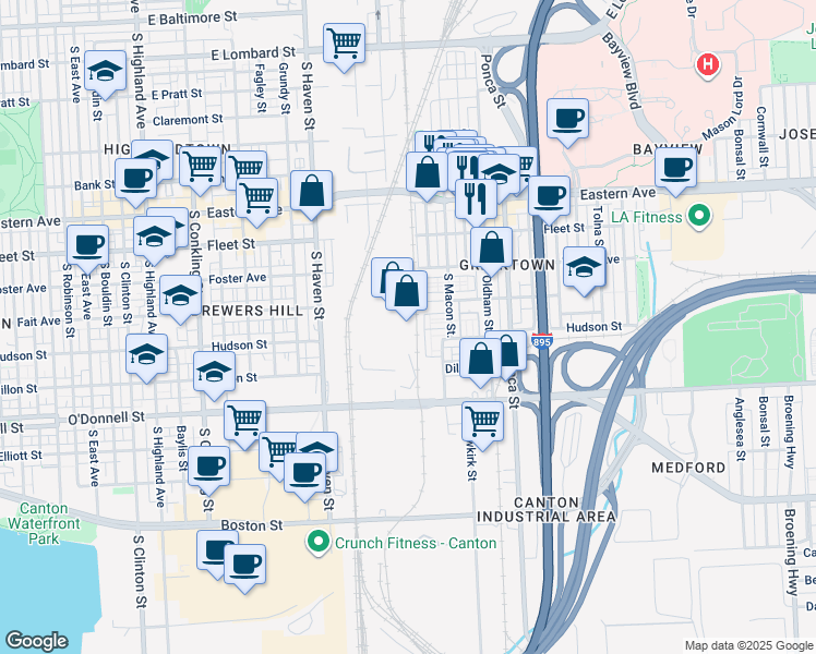 map of restaurants, bars, coffee shops, grocery stores, and more near 4401 Fait Avenue in Baltimore