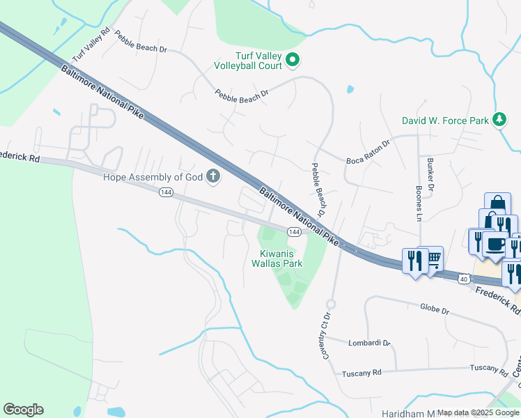 map of restaurants, bars, coffee shops, grocery stores, and more near 10509 Old Ellicott Circle in Ellicott City