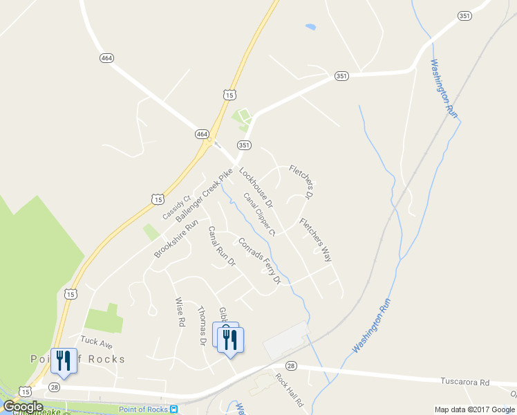 map of restaurants, bars, coffee shops, grocery stores, and more near 1711 Canal Clipper Court in Point of Rocks