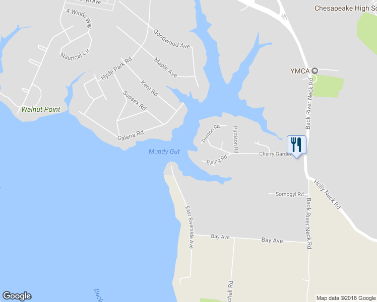 map of restaurants, bars, coffee shops, grocery stores, and more near 1205 Elsing Road in Essex