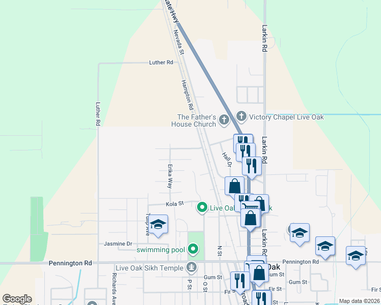 map of restaurants, bars, coffee shops, grocery stores, and more near 2889 Epperson Way in Live Oak
