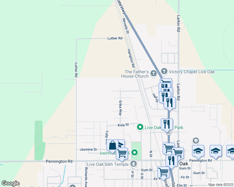 map of restaurants, bars, coffee shops, grocery stores, and more near 3001 Epperson Way in Live Oak