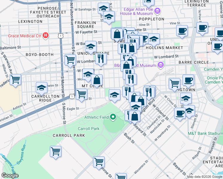 map of restaurants, bars, coffee shops, grocery stores, and more near 101 Independence Avenue Southeast in Washington