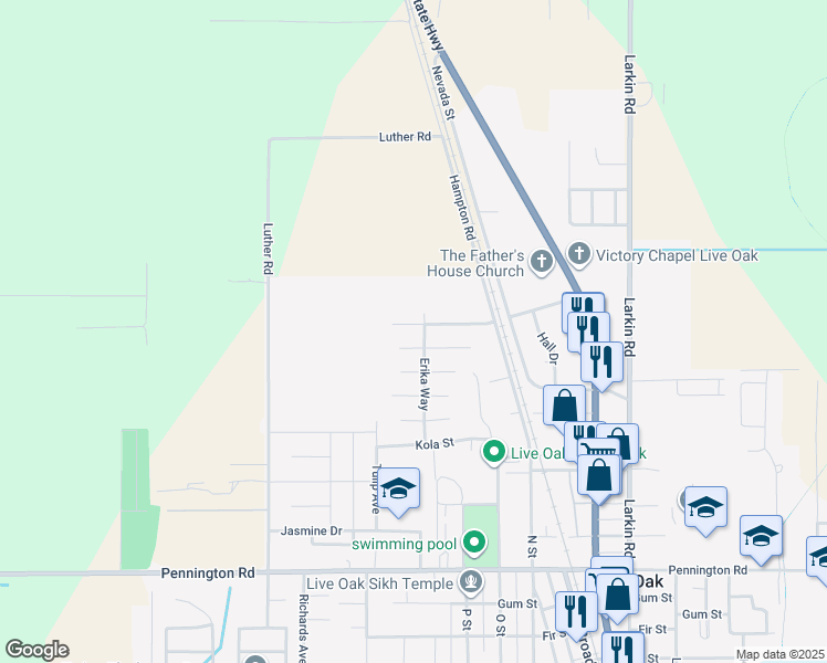 map of restaurants, bars, coffee shops, grocery stores, and more near 3001 Epperson Way in Live Oak