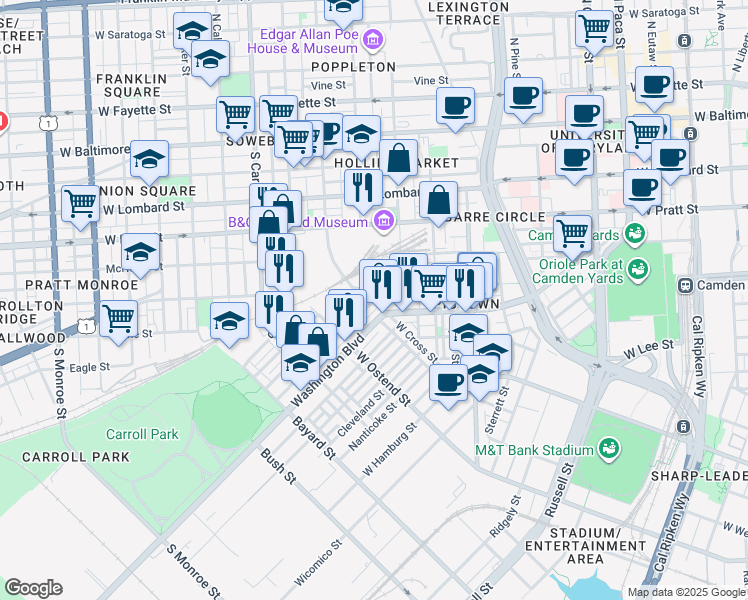map of restaurants, bars, coffee shops, grocery stores, and more near 101 Independence Avenue Southeast in Washington