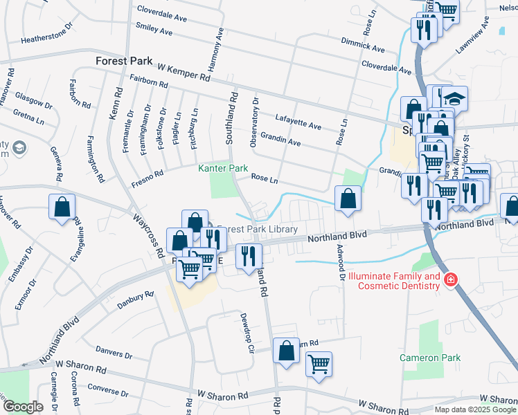 map of restaurants, bars, coffee shops, grocery stores, and more near 11310 Southland Road in Cincinnati