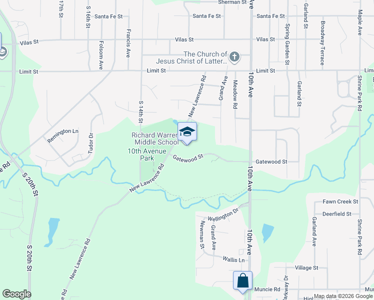 map of restaurants, bars, coffee shops, grocery stores, and more near 3501 New Lawrence Road in Leavenworth