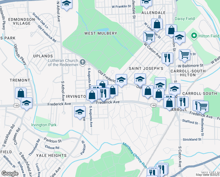 map of restaurants, bars, coffee shops, grocery stores, and more near 205 South Loudon Avenue in Baltimore