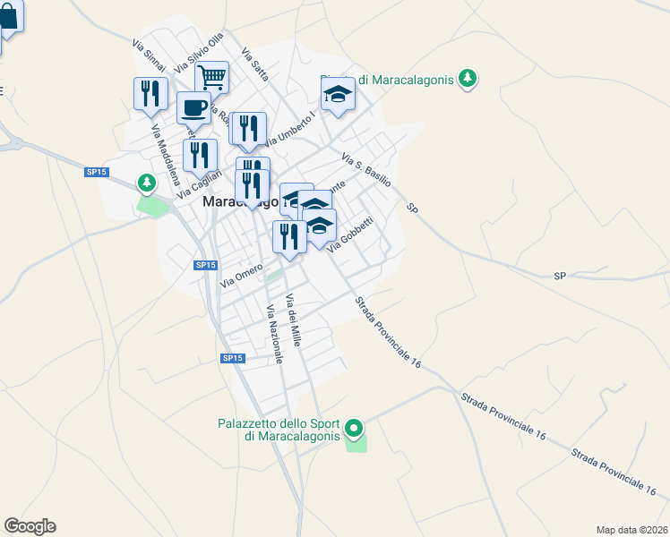 map of restaurants, bars, coffee shops, grocery stores, and more near 4 Via Antonio Mascia in Maracalagonis