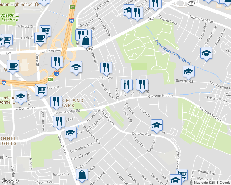 map of restaurants, bars, coffee shops, grocery stores, and more near 626 47th Street in Baltimore