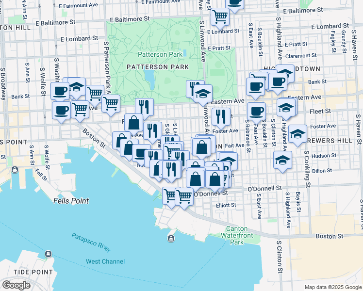 map of restaurants, bars, coffee shops, grocery stores, and more near 2714 Fait Avenue in Baltimore