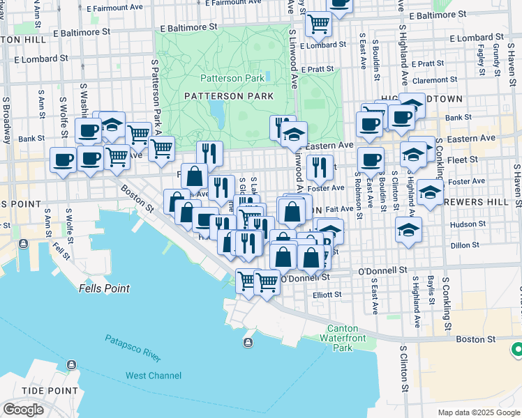 map of restaurants, bars, coffee shops, grocery stores, and more near 2708 Fait Avenue in Baltimore