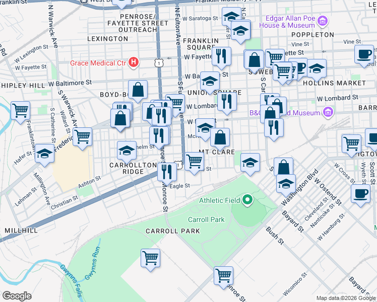 map of restaurants, bars, coffee shops, grocery stores, and more near 101 Independence Avenue Southeast in Washington