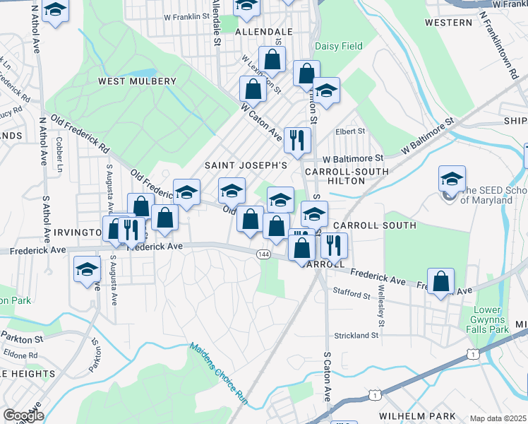 map of restaurants, bars, coffee shops, grocery stores, and more near 148 Palormo Avenue in Baltimore