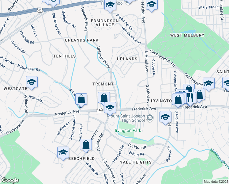 map of restaurants, bars, coffee shops, grocery stores, and more near 4701 Dunkirk Avenue in Baltimore