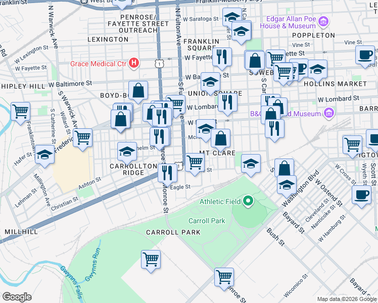 map of restaurants, bars, coffee shops, grocery stores, and more near 101 Independence Avenue Southeast in Washington