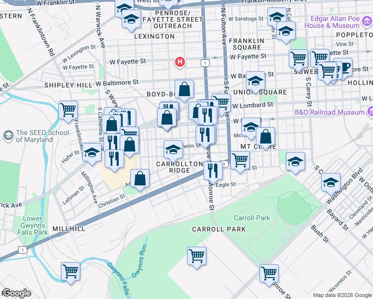 map of restaurants, bars, coffee shops, grocery stores, and more near 101 Independence Avenue Southeast in Washington