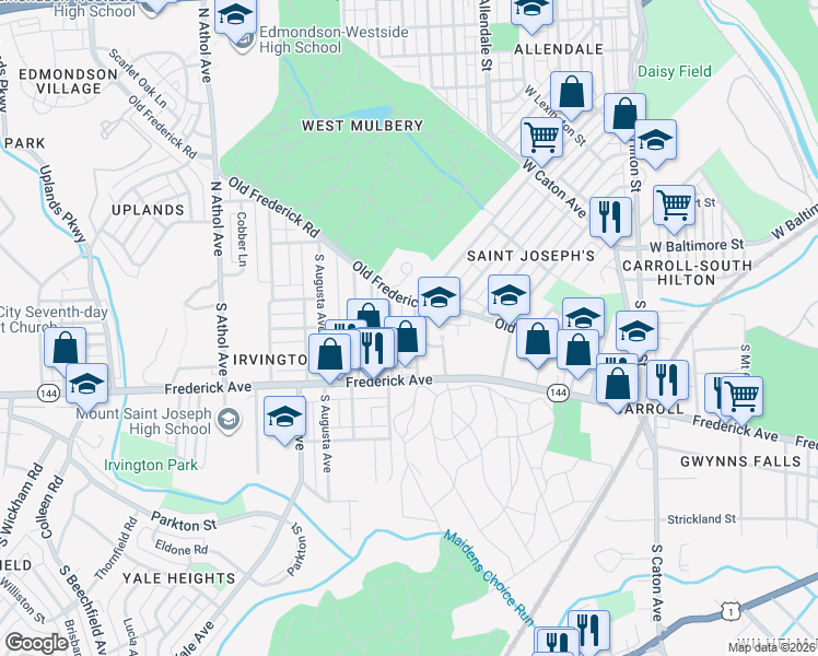 map of restaurants, bars, coffee shops, grocery stores, and more near 228 South Monastery Avenue in Baltimore