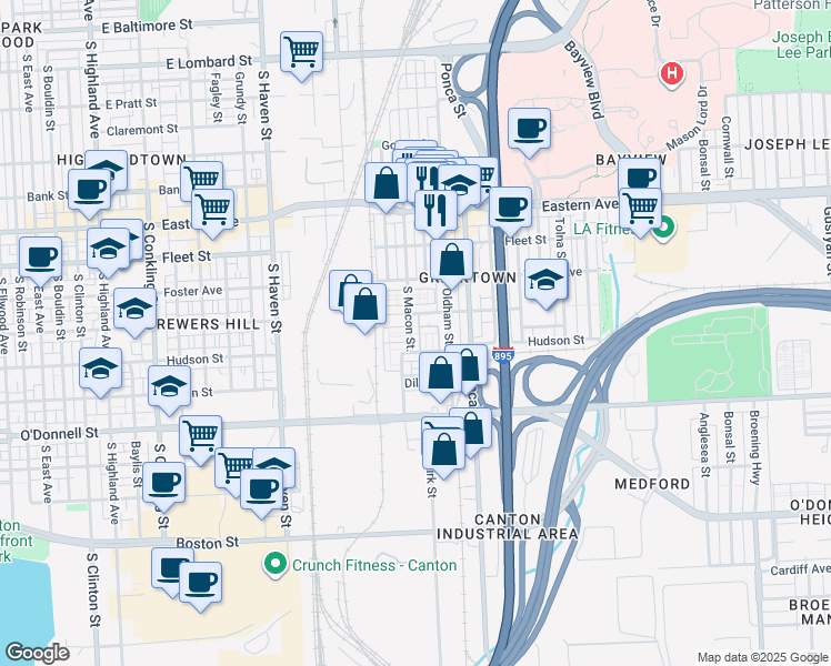 map of restaurants, bars, coffee shops, grocery stores, and more near 819 South Macon Street in Baltimore