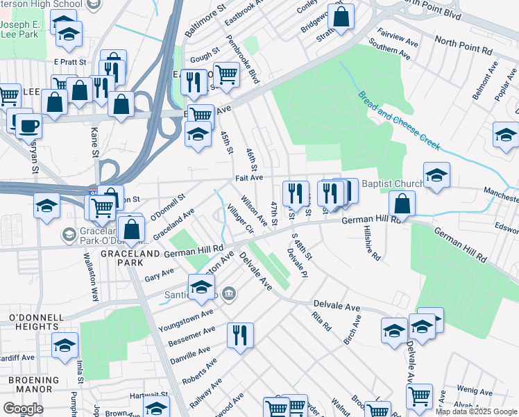 map of restaurants, bars, coffee shops, grocery stores, and more near 617 46th Street in Baltimore