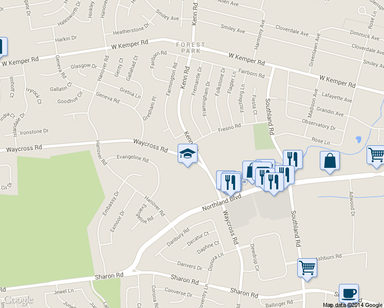 map of restaurants, bars, coffee shops, grocery stores, and more near 826 Faith Way in Cincinnati