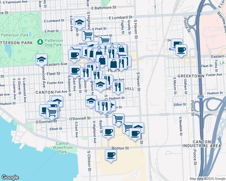 map of restaurants, bars, coffee shops, grocery stores, and more near 3701 Fait Avenue in Baltimore