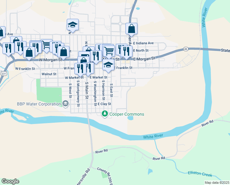 map of restaurants, bars, coffee shops, grocery stores, and more near 304 East Lewis Lane in Spencer