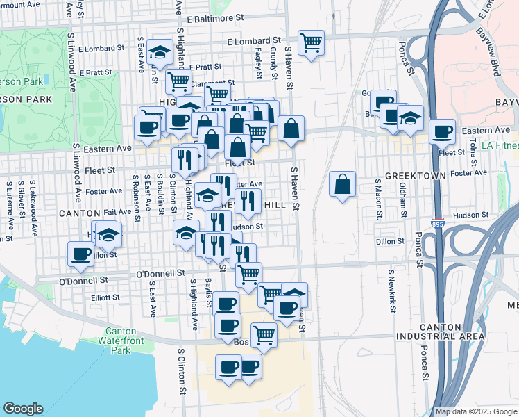 map of restaurants, bars, coffee shops, grocery stores, and more near 3817 Fait Avenue in Baltimore