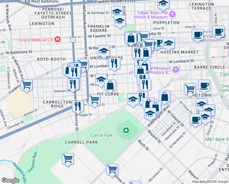 map of restaurants, bars, coffee shops, grocery stores, and more near 101 Independence Avenue Southeast in Washington