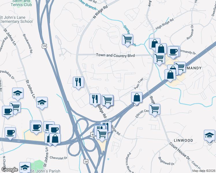 map of restaurants, bars, coffee shops, grocery stores, and more near 3262 Halcyon Court in Ellicott City
